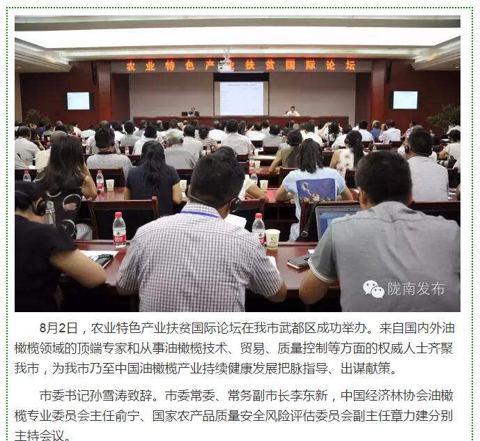 大腕齊聚農(nóng)業(yè)特色產(chǎn)業(yè)扶貧國際論壇，“把脈”隴南油橄欖發(fā)展